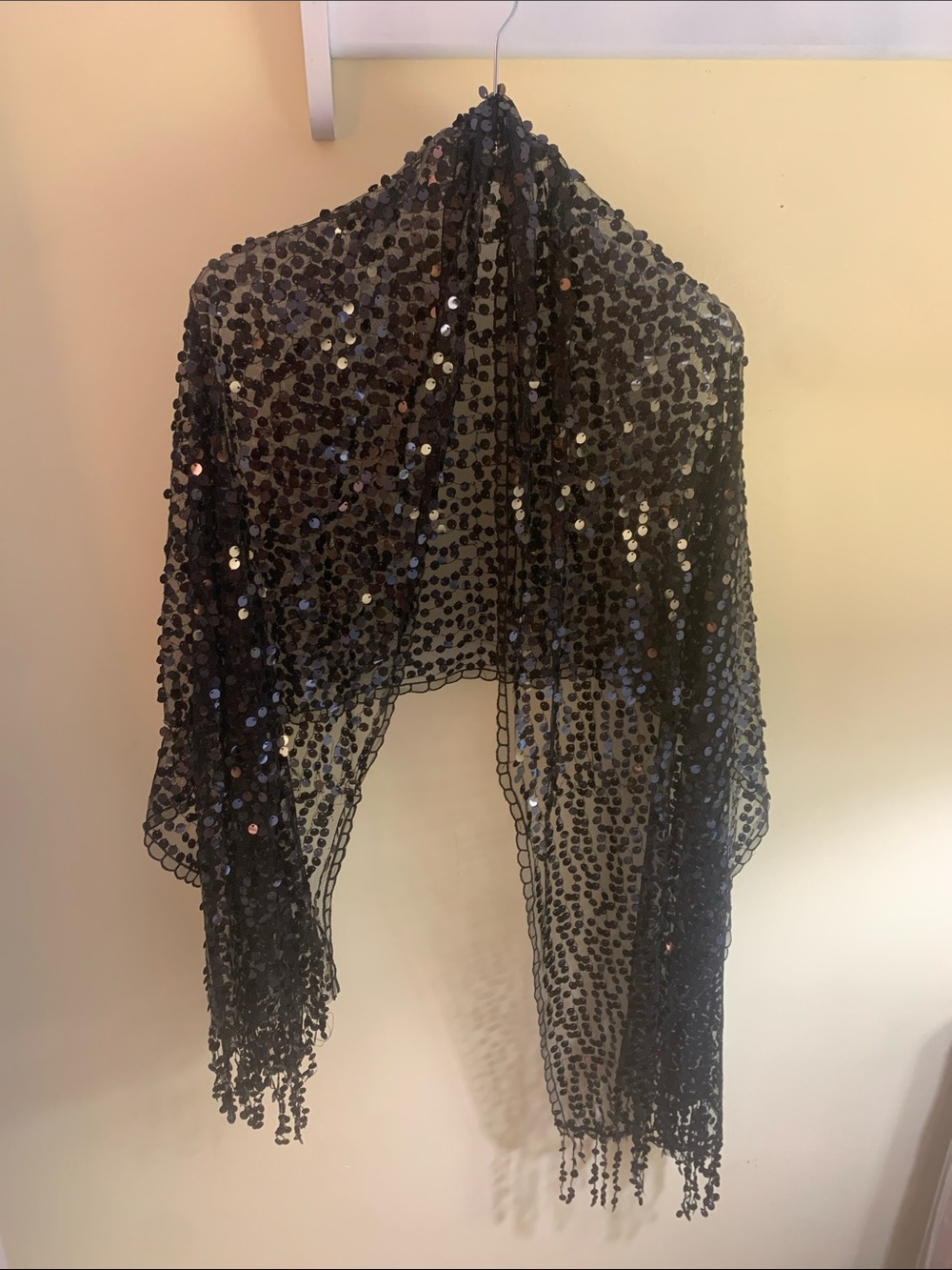 Source Unknown Black Sequined Draped Cape